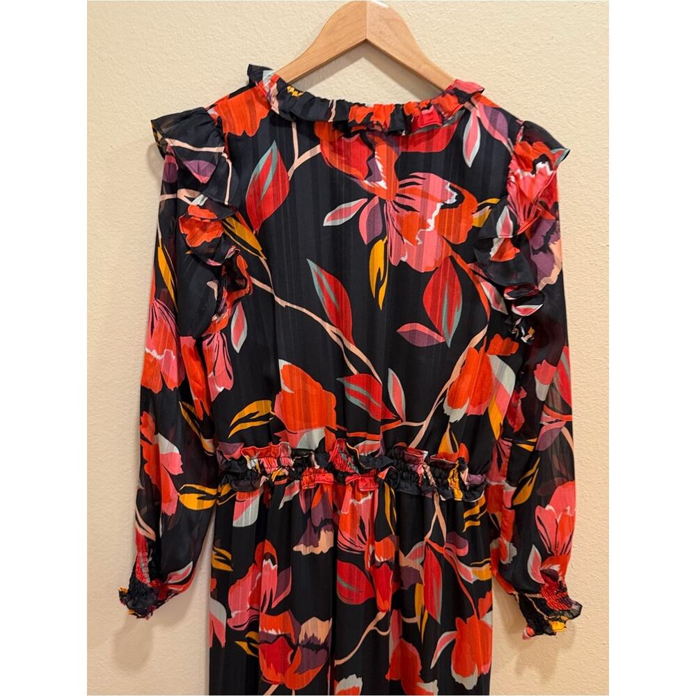 Tuckernuck Adelyn Rae Black Floral Maxi Dress with Red Orange Bloom Medium - Picture 6 of 12
